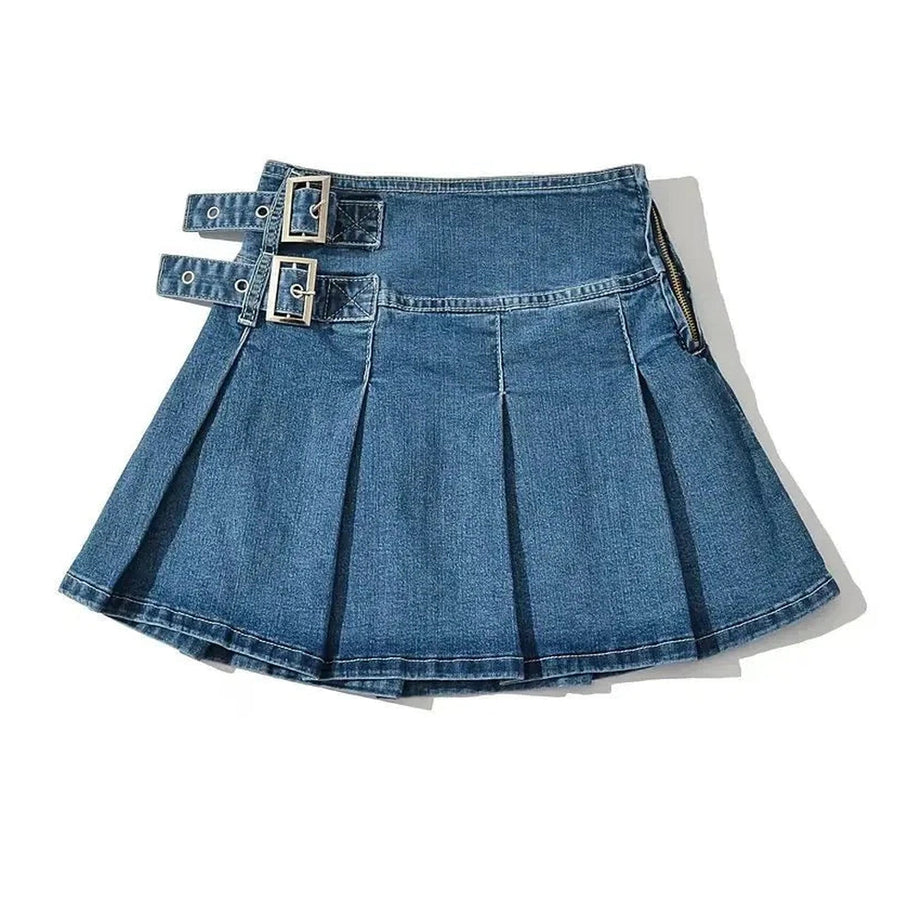 Y2k Buckle Denim Mini Skirt