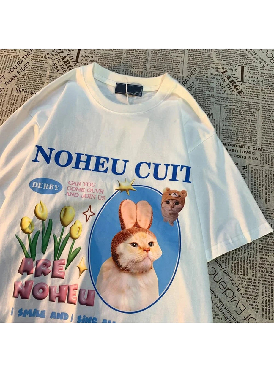 Y2k Bunny Cat Graphic T-shirt