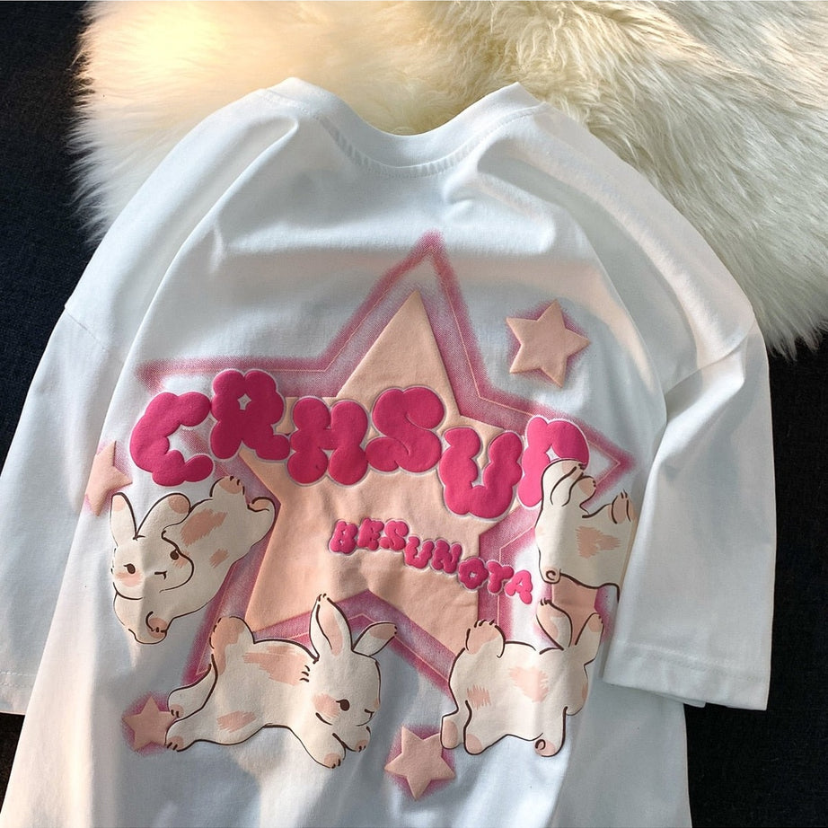 Y2k Bunny Print Short Sleeve T-shirt