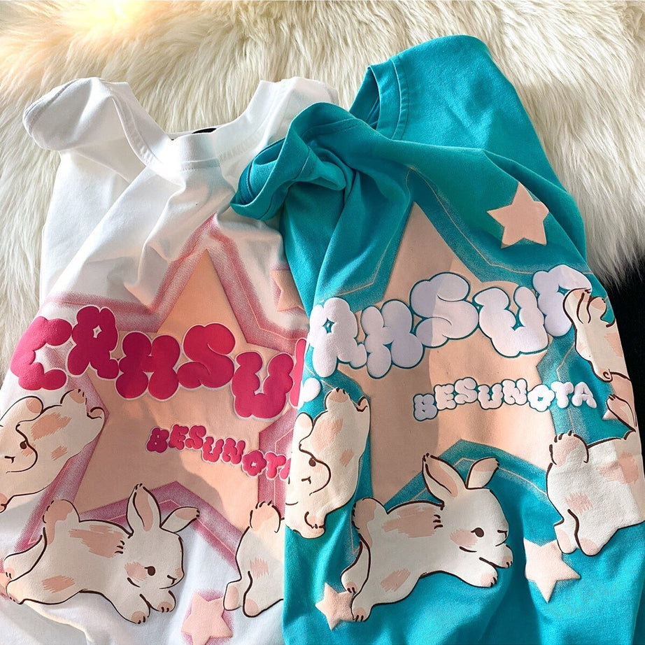 Y2k Bunny Print Short Sleeve T-shirt