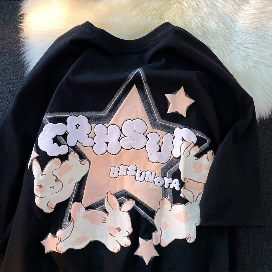 Y2k Bunny Print Short Sleeve T-shirt