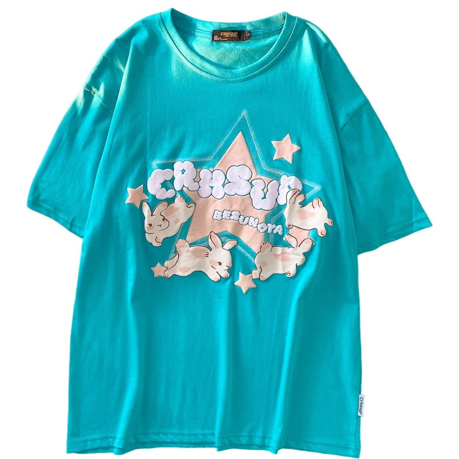 Y2k Bunny Print Short Sleeve T-shirt