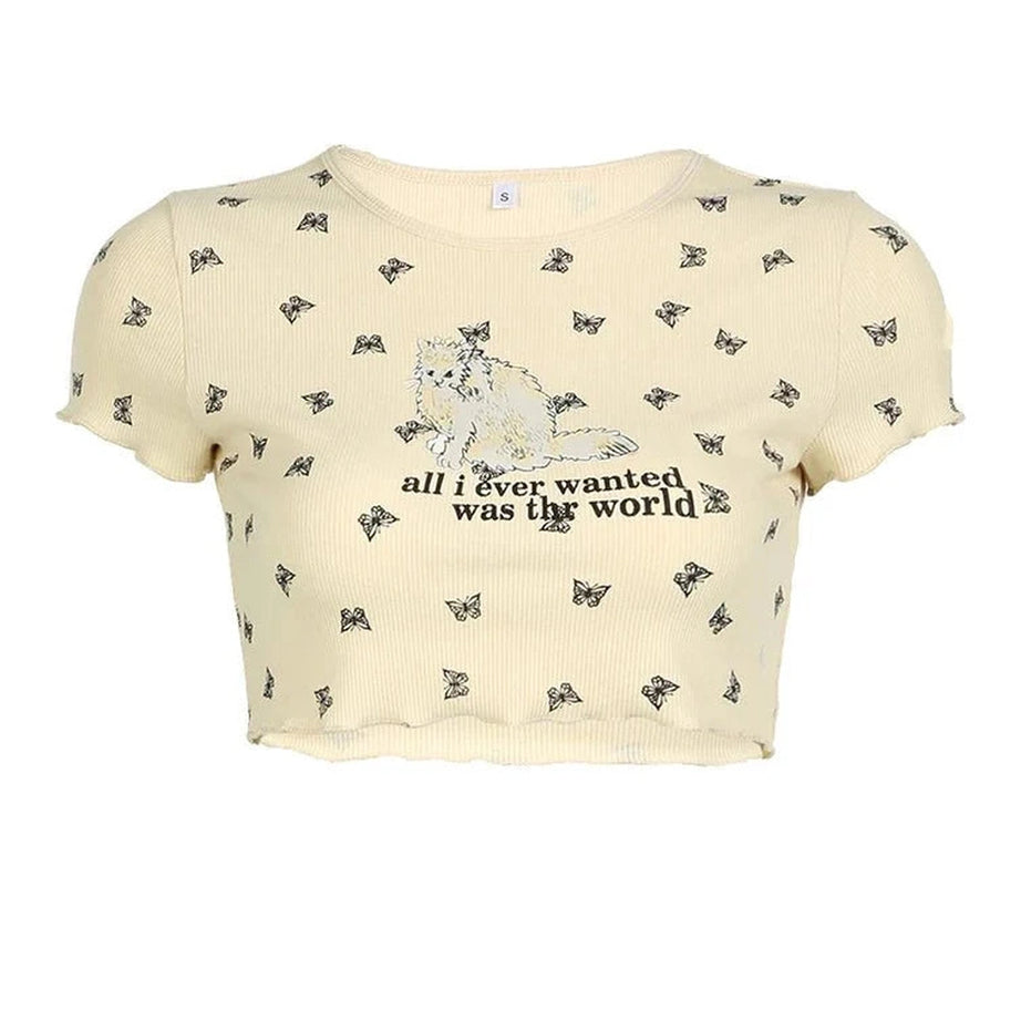 Y2k Butterfly Cat Print Top