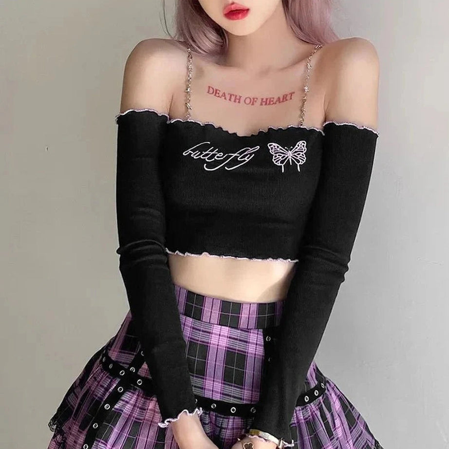 Y2k Butterfly Chain Crop Top