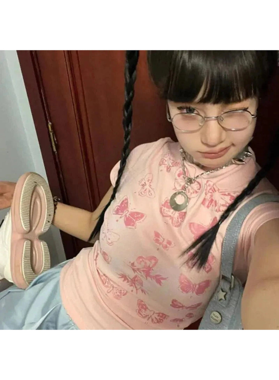 Y2k Butterfly Cotton Top