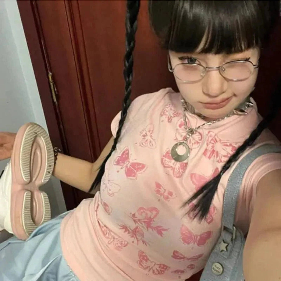 Y2k Butterfly Cotton Top