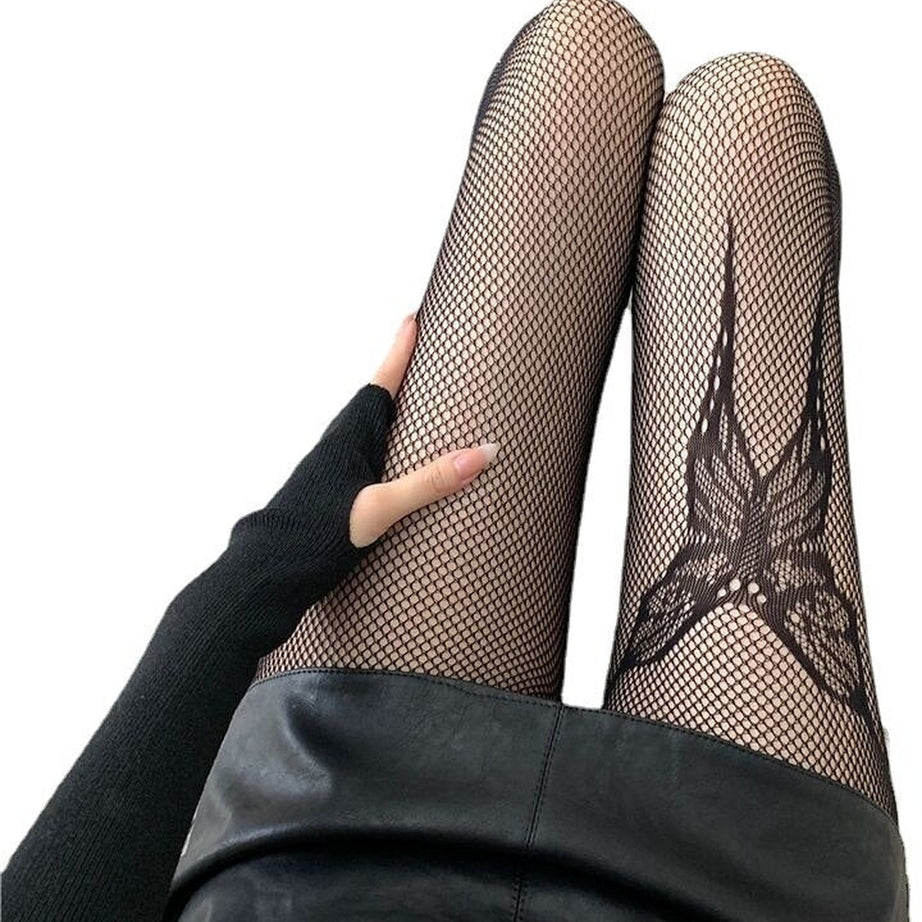 Y2k Acubi Butterfly Fishnet Tights