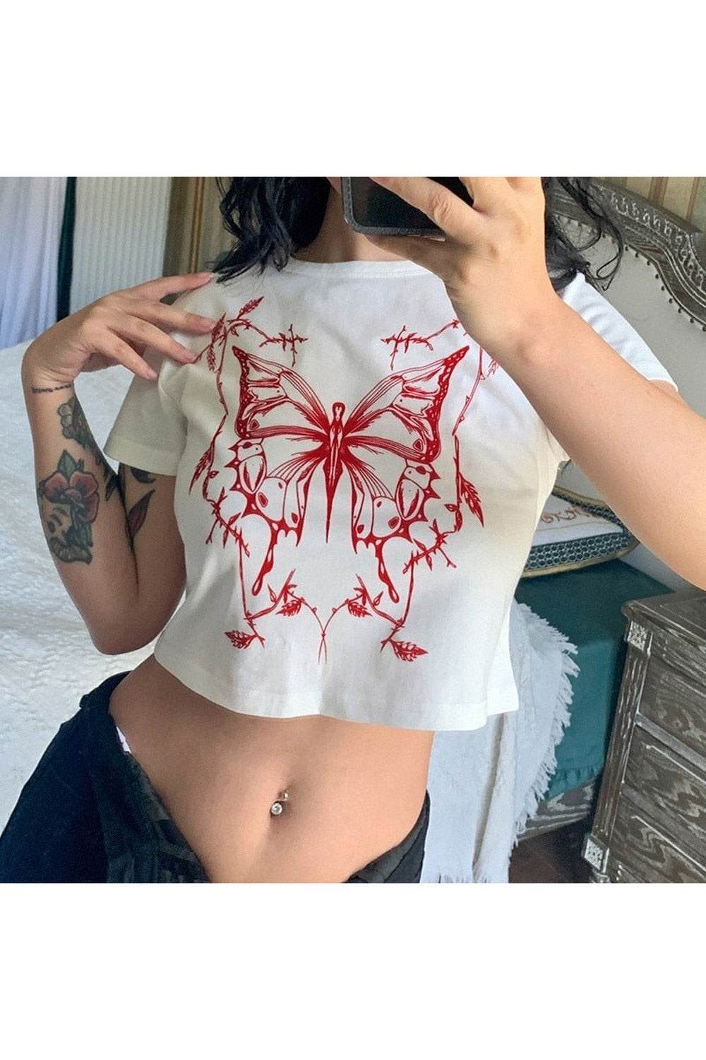 Y2k Butterfly Print Fitted Crop Top