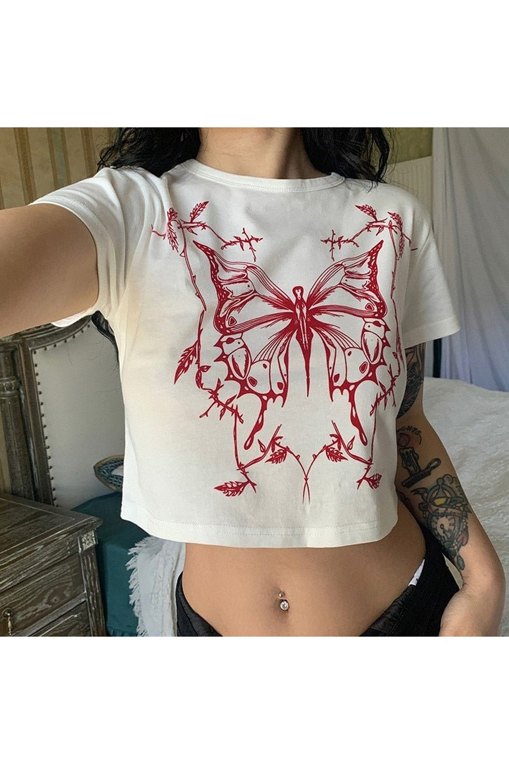 Y2k Butterfly Print Fitted Crop Top