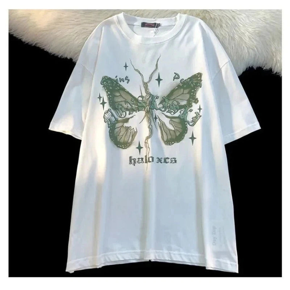 Y2k Butterfly Printed Cotton T-shirt