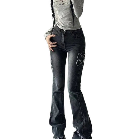 Butterfly Spliced Flare Jeans -