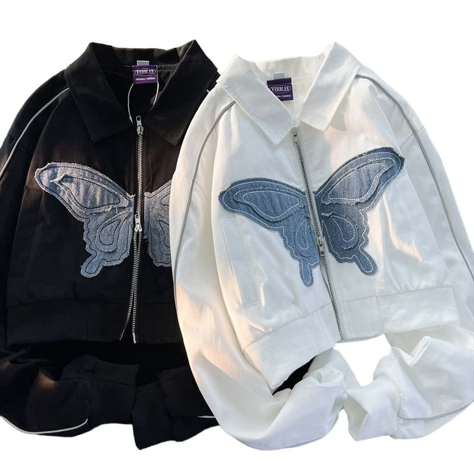 Y2k Butterfly Zipper Cropped Jacket