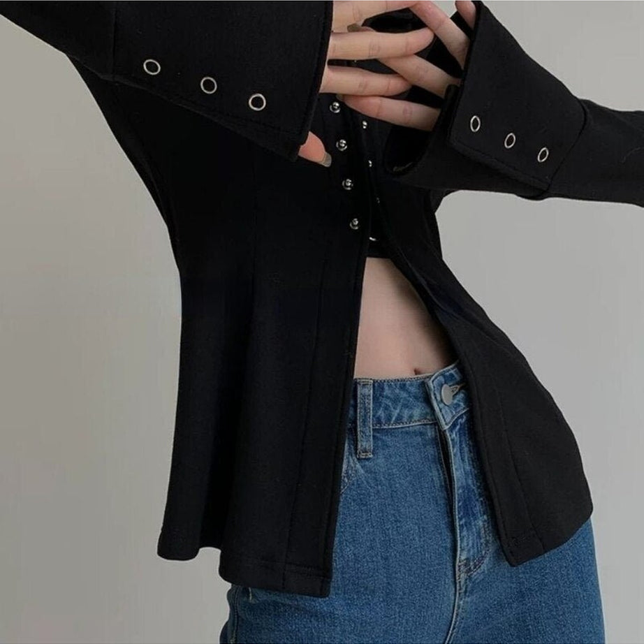 Y2k Button Slim Casual Shirt