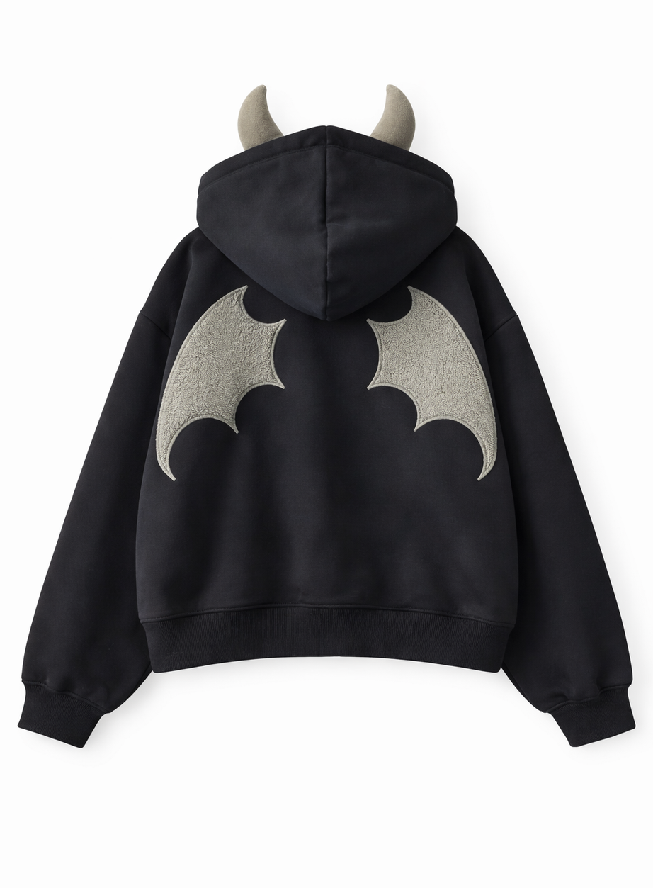 Y2k Little Devil Embroidered Zipper Hoodie