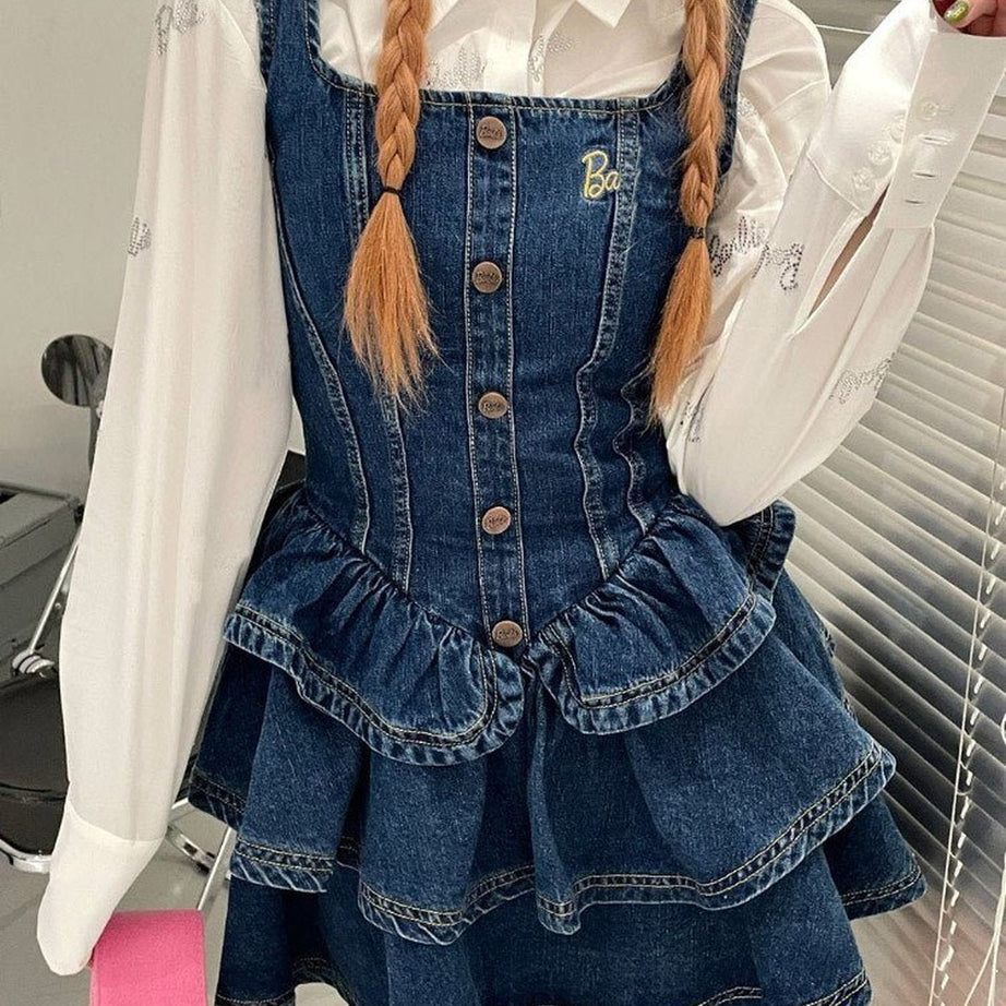 Y2k Cake Ruffle Mini Denim Dress