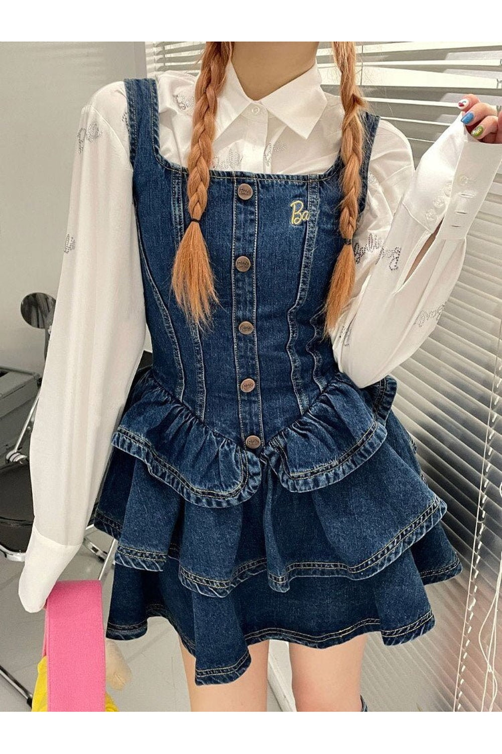 Y2k Cake Ruffle Mini Denim Dress