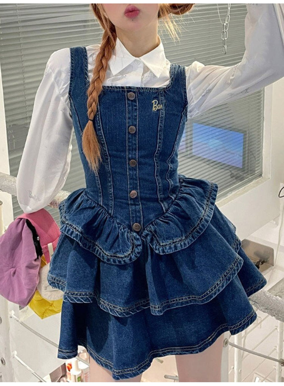 Y2k Cake Ruffle Mini Denim Dress