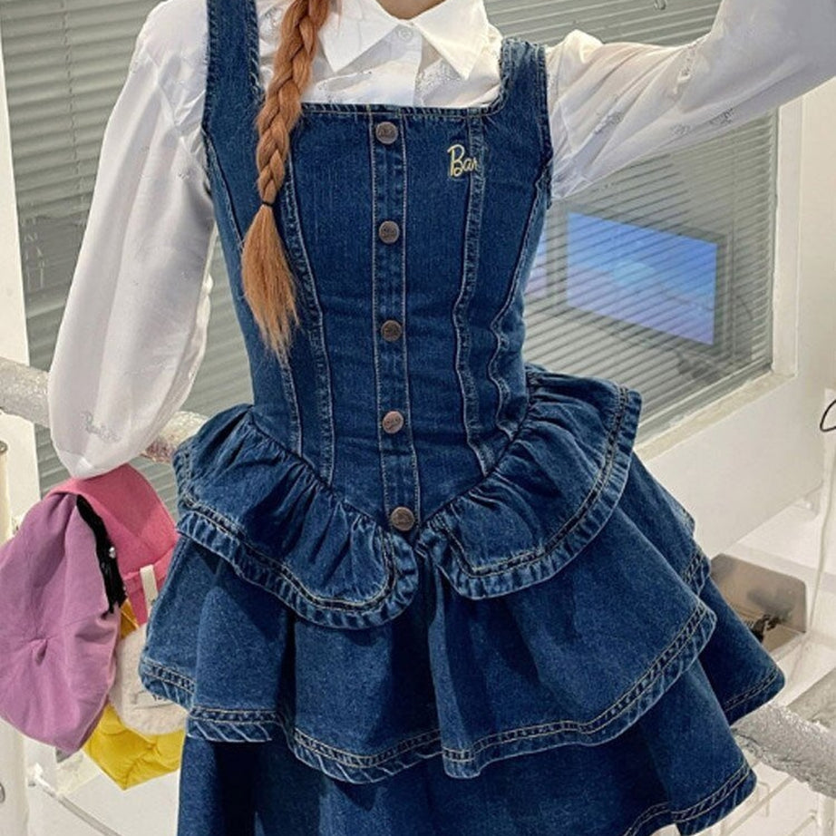 Y2k Cake Ruffle Mini Denim Dress