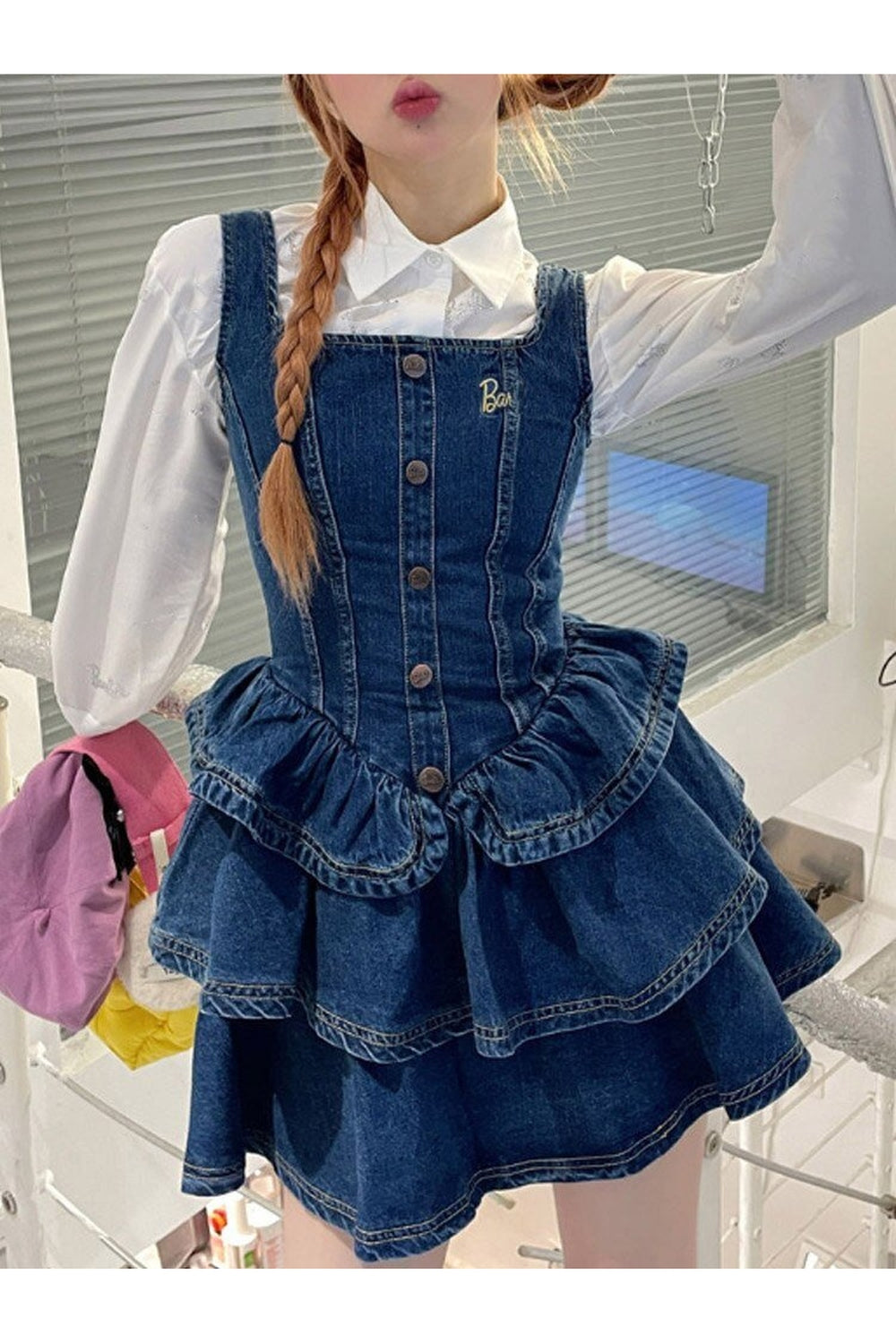 Y2k Cake Ruffle Mini Denim Dress