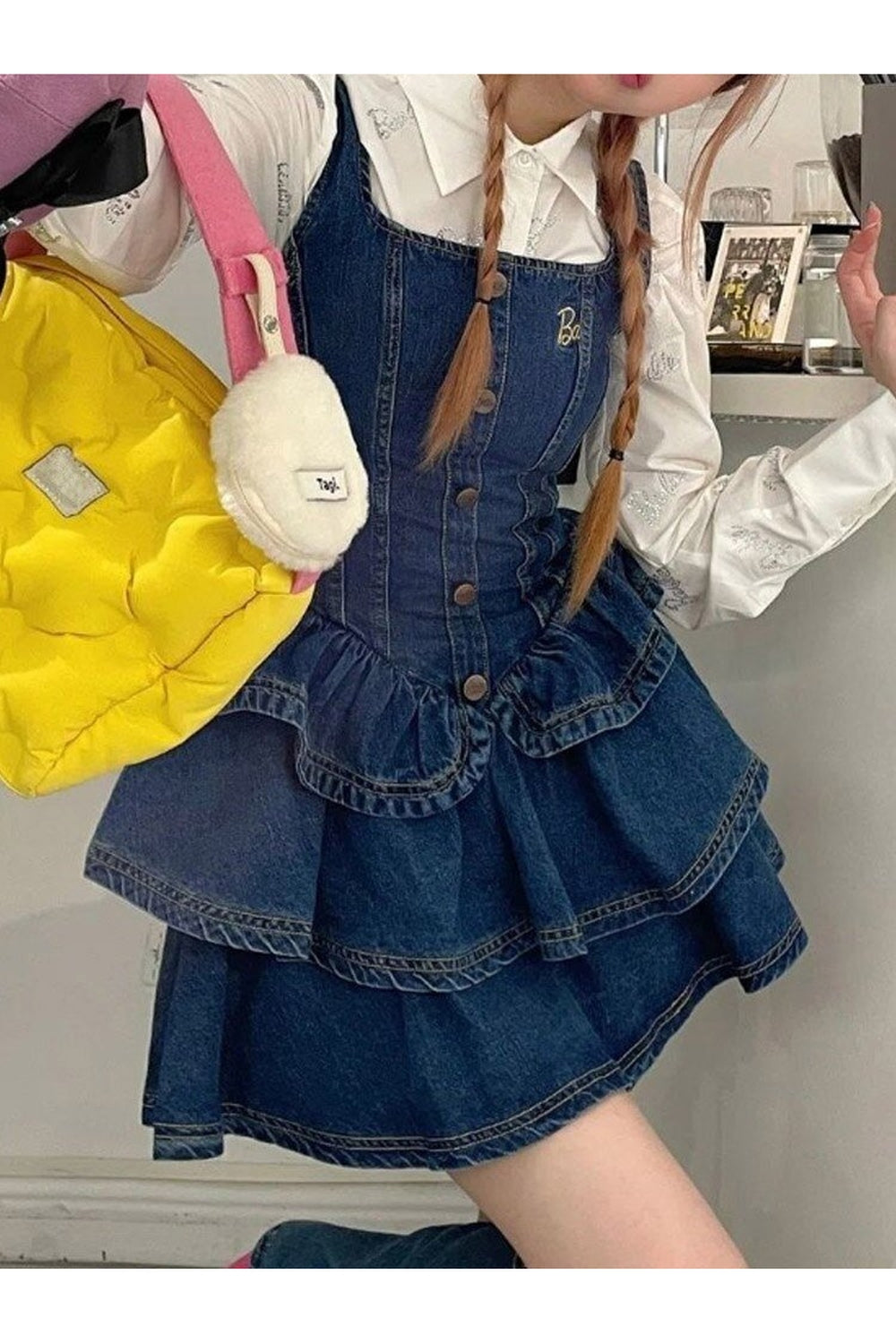 Y2k Cake Ruffle Mini Denim Dress