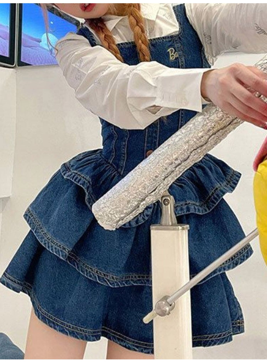 Y2k Cake Ruffle Mini Denim Dress