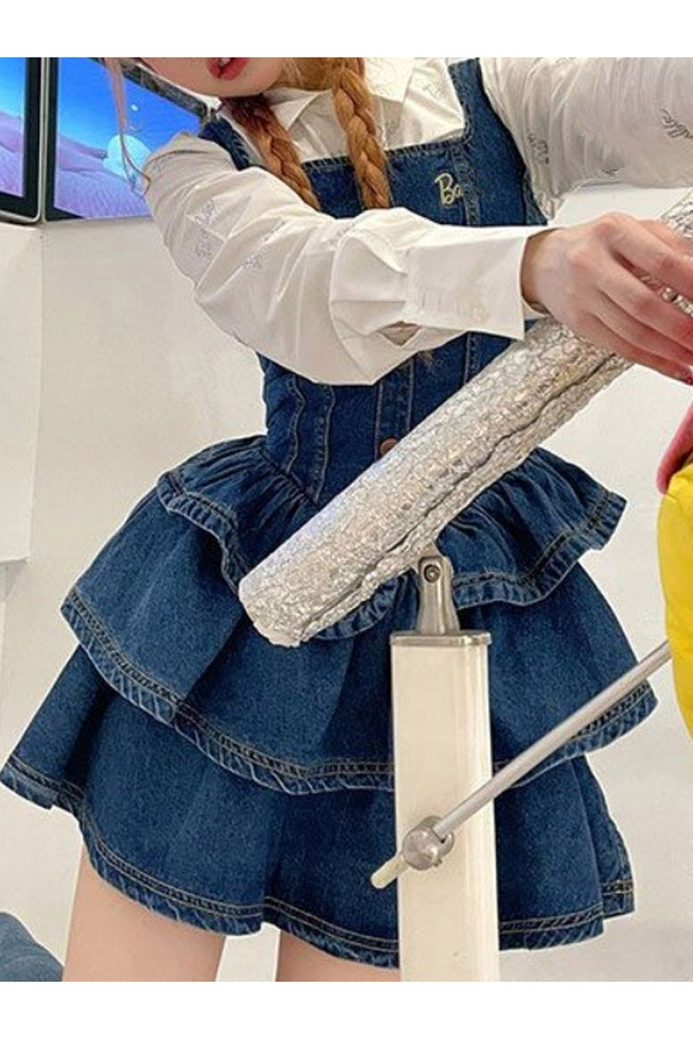 Y2k Cake Ruffle Mini Denim Dress