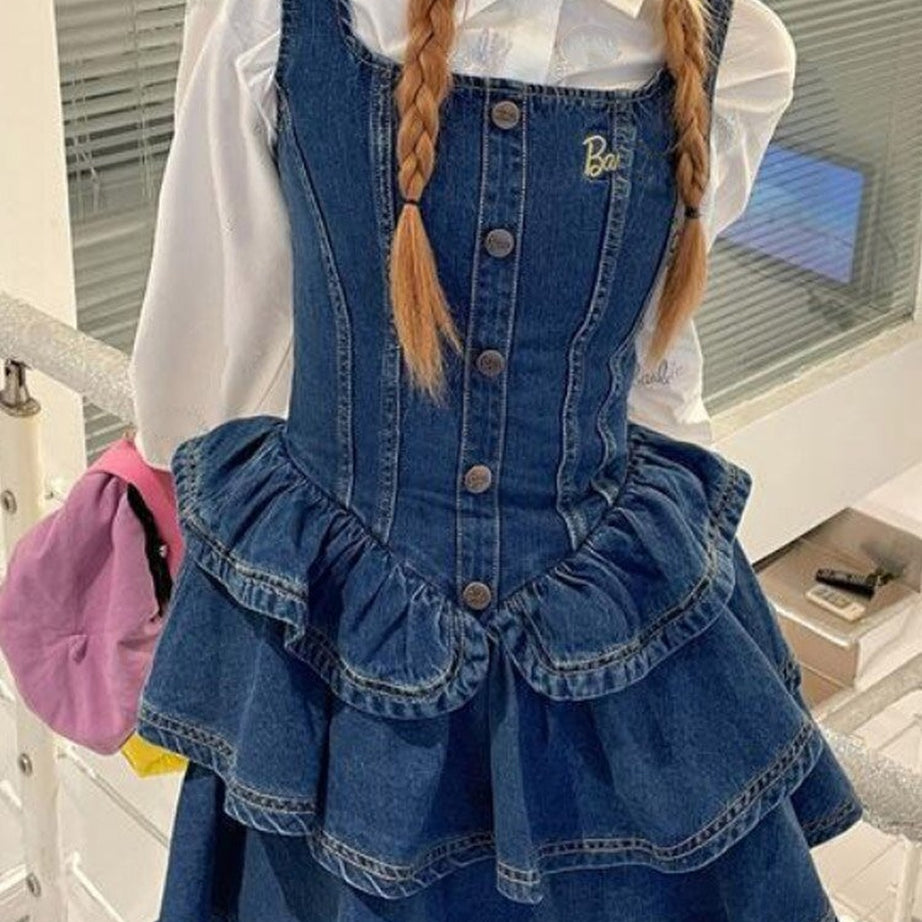 Y2k Cake Ruffle Mini Denim Dress