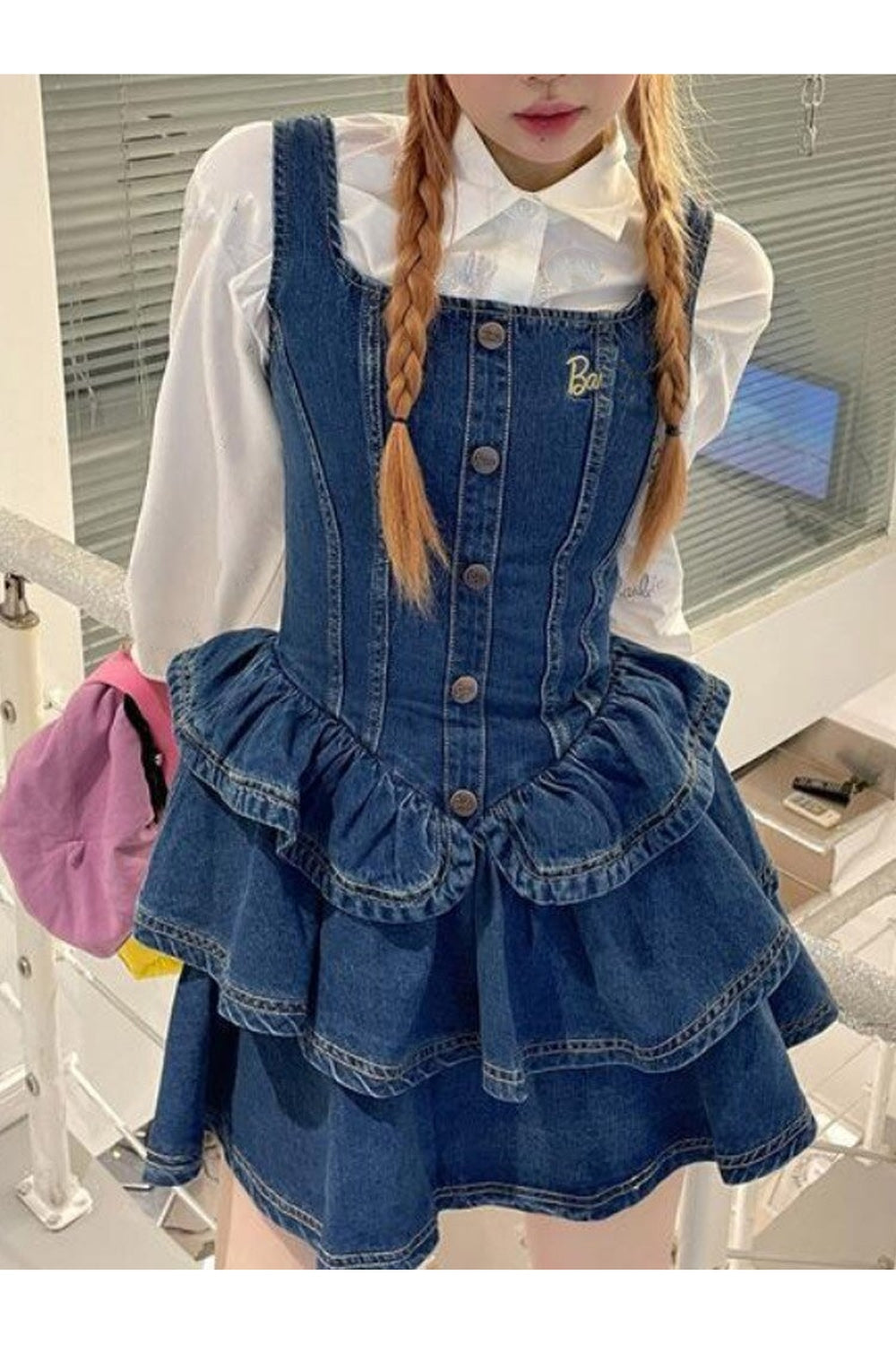 Y2k Cake Ruffle Mini Denim Dress