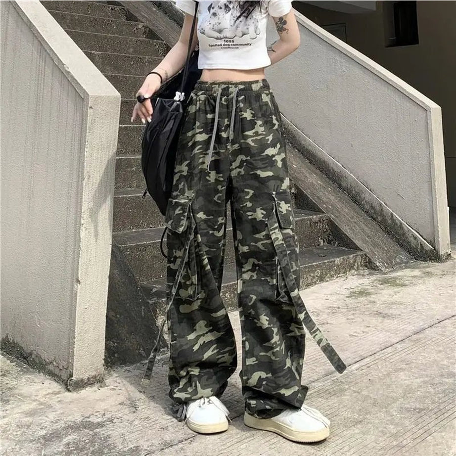 Y2k Camouflage High Waist Drawstring Pants