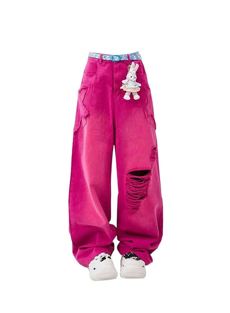 Y2k Candy Crush Bunny Cargo Pants