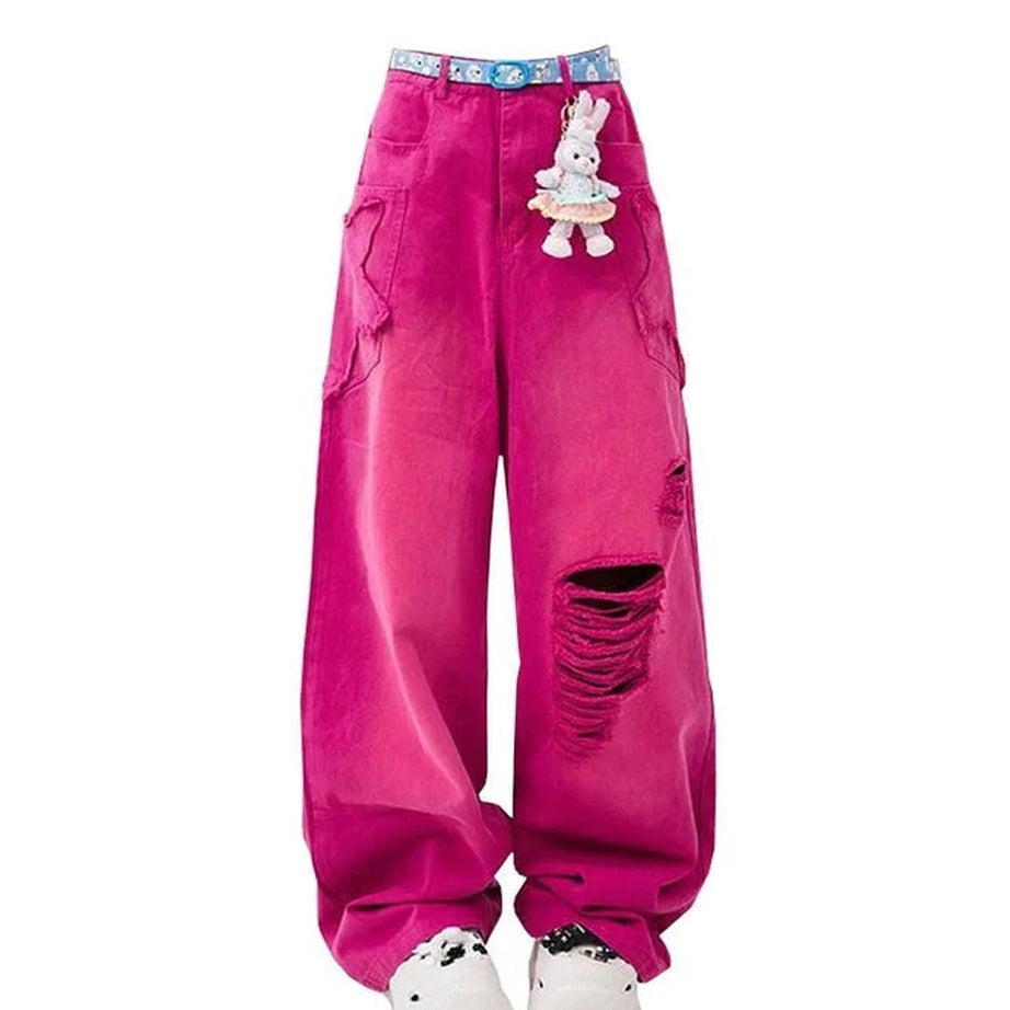 Y2k Candy Crush Bunny Cargo Pants