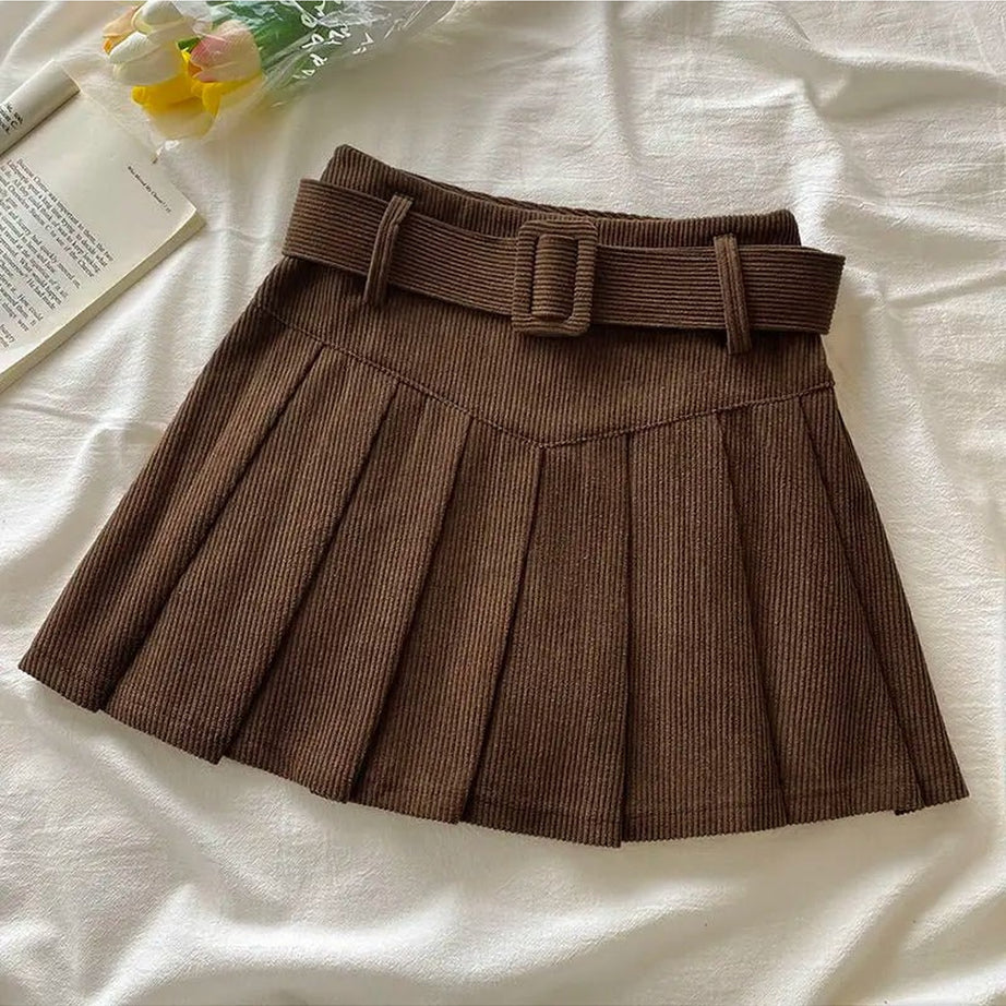 Y2k Caramel Pleat Delight Skirt