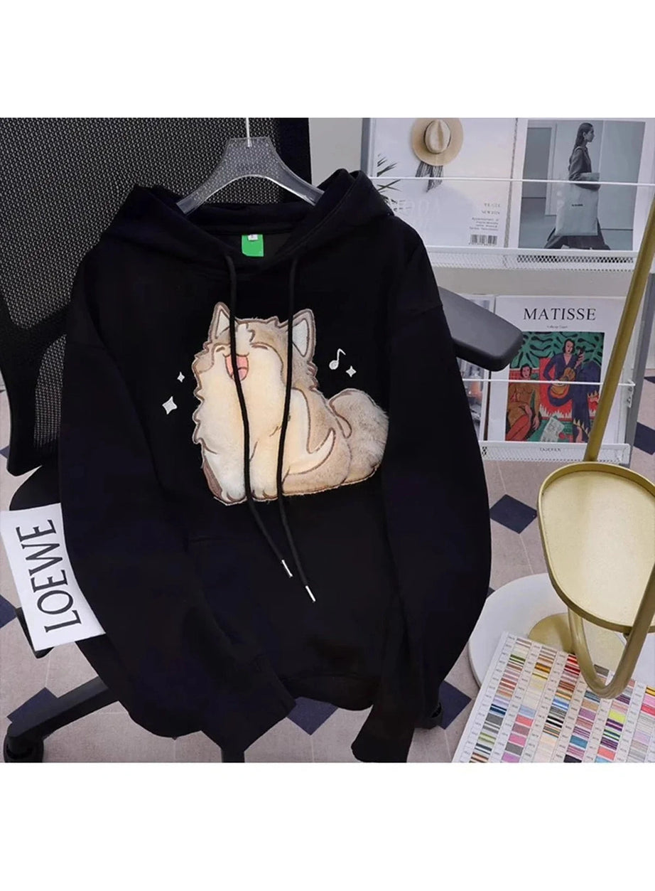 Y2k Cartoon Cat Embroidery Hoodie