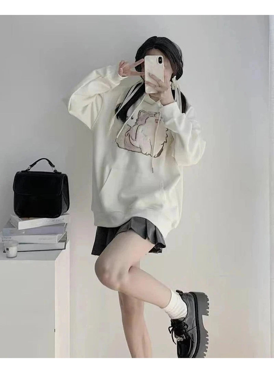 Y2k Cartoon Cat Embroidery Hoodie
