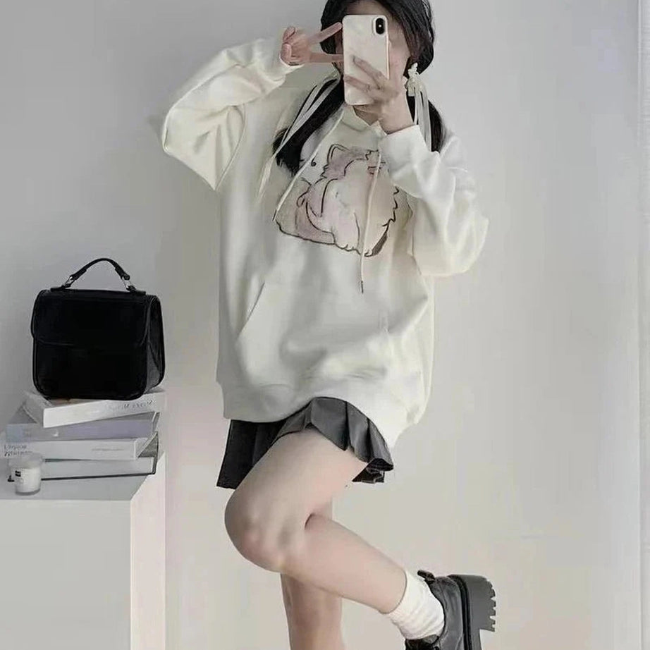 Y2k Cartoon Cat Embroidery Hoodie
