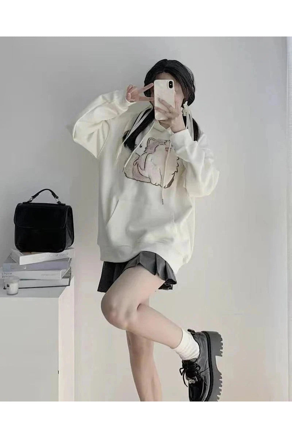 Y2k Cartoon Cat Embroidery Hoodie