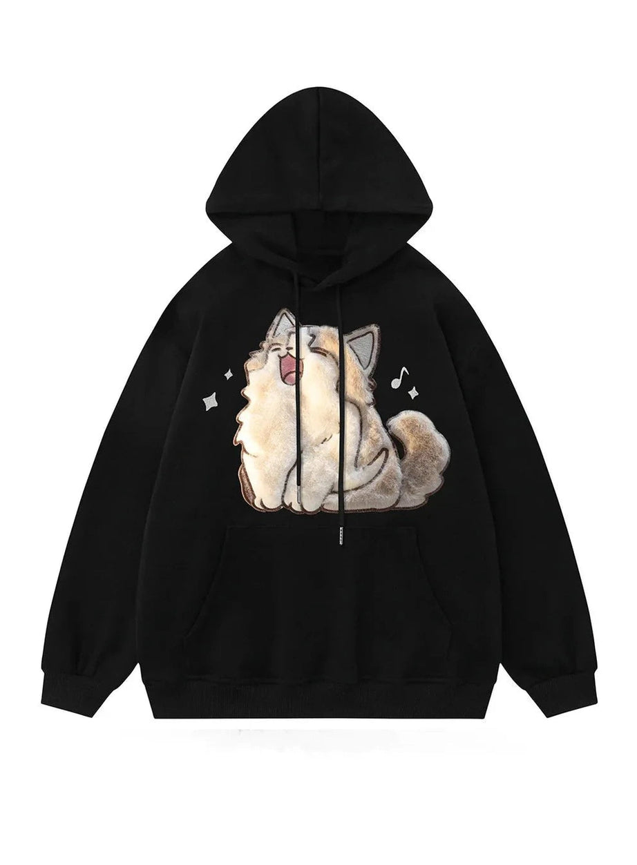 Y2k Cartoon Cat Embroidery Hoodie
