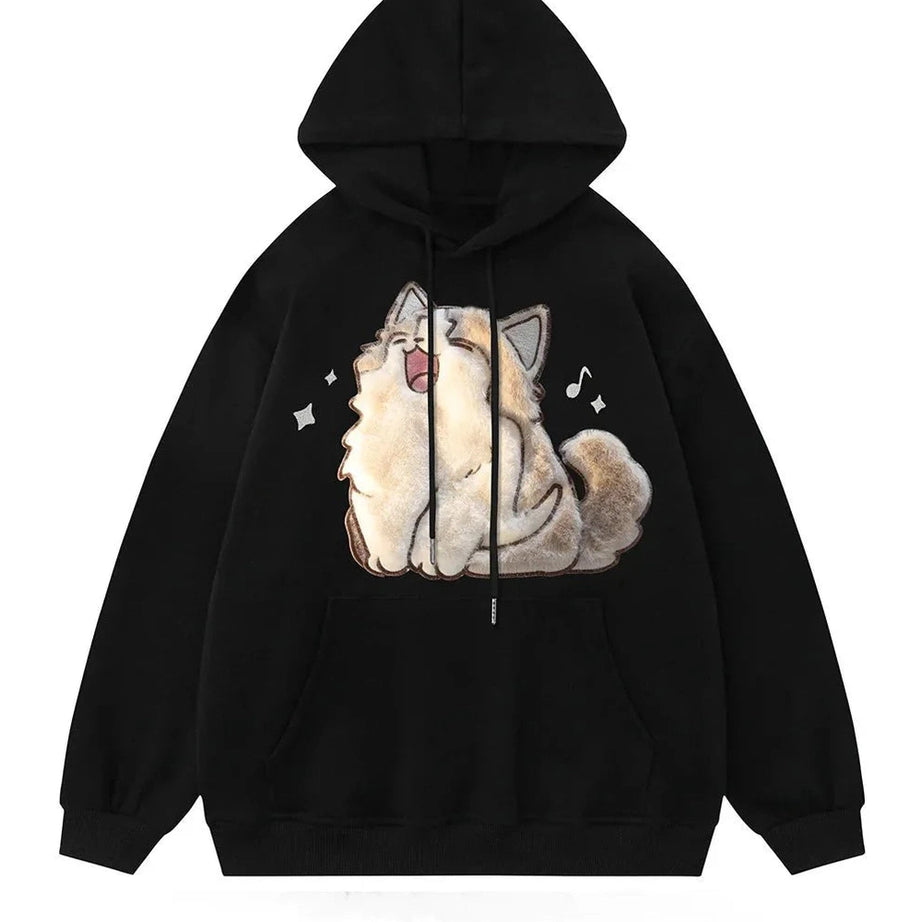 Y2k Cartoon Cat Embroidery Hoodie