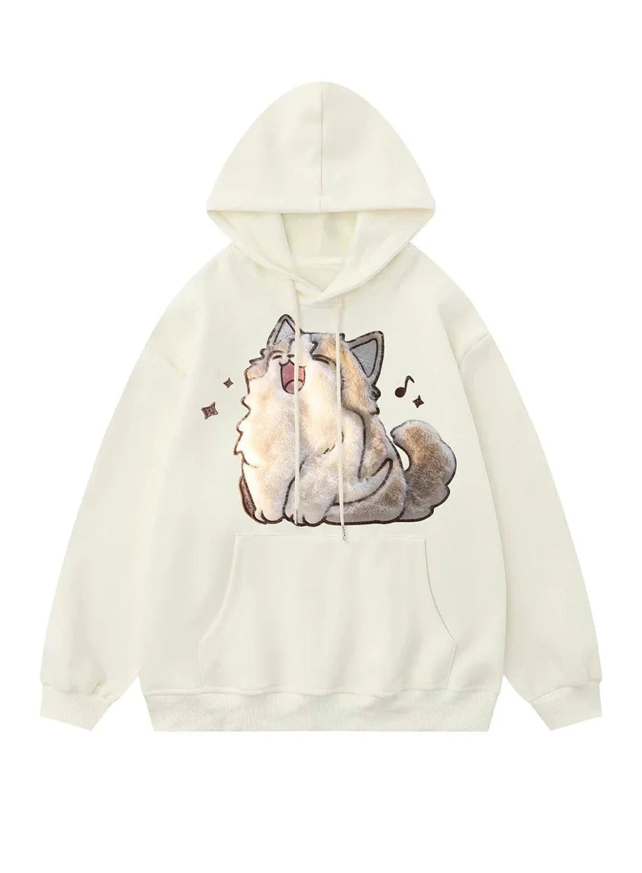 Y2k Cartoon Cat Embroidery Hoodie