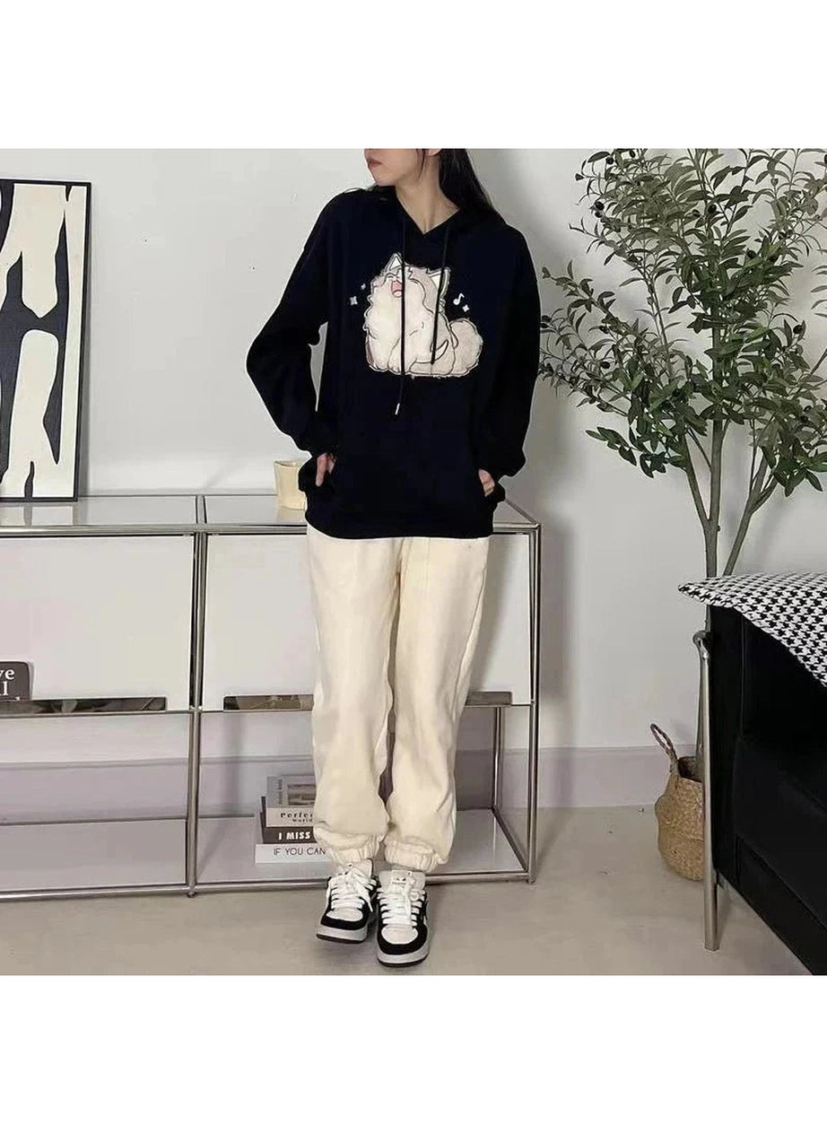 Y2k Cartoon Cat Embroidery Hoodie