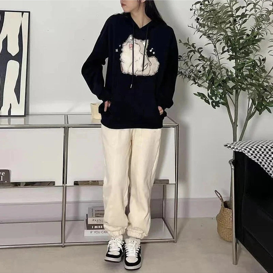 Y2k Cartoon Cat Embroidery Hoodie