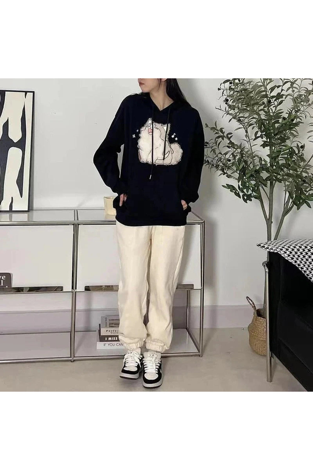 Y2k Cartoon Cat Embroidery Hoodie