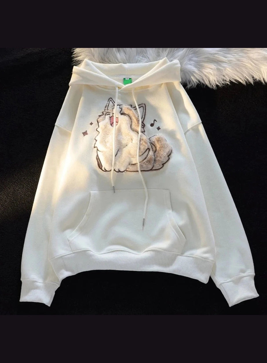 Y2k Cartoon Cat Embroidery Hoodie