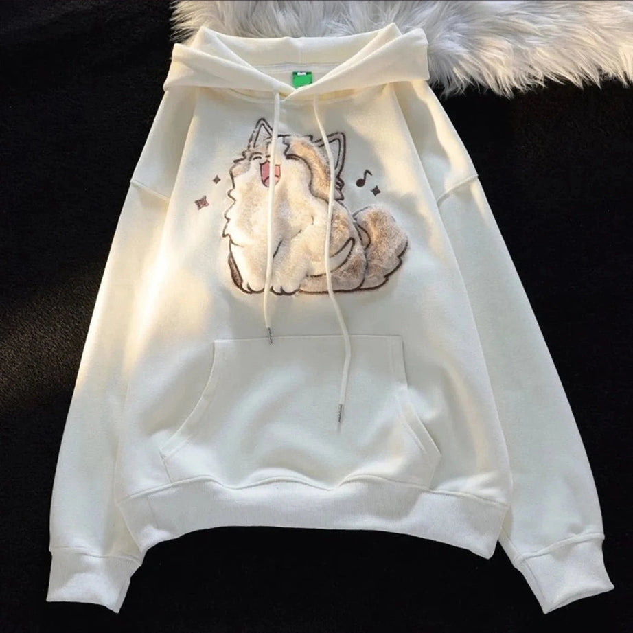 Y2k Cartoon Cat Embroidery Hoodie
