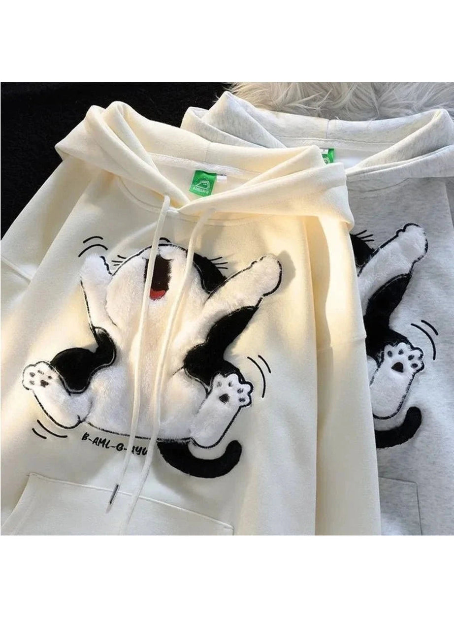 Y2k Cartoon Cat Fleece Hoodie