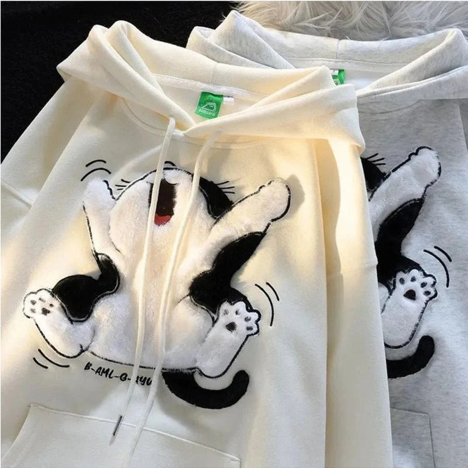 Y2k Cartoon Cat Fleece Hoodie