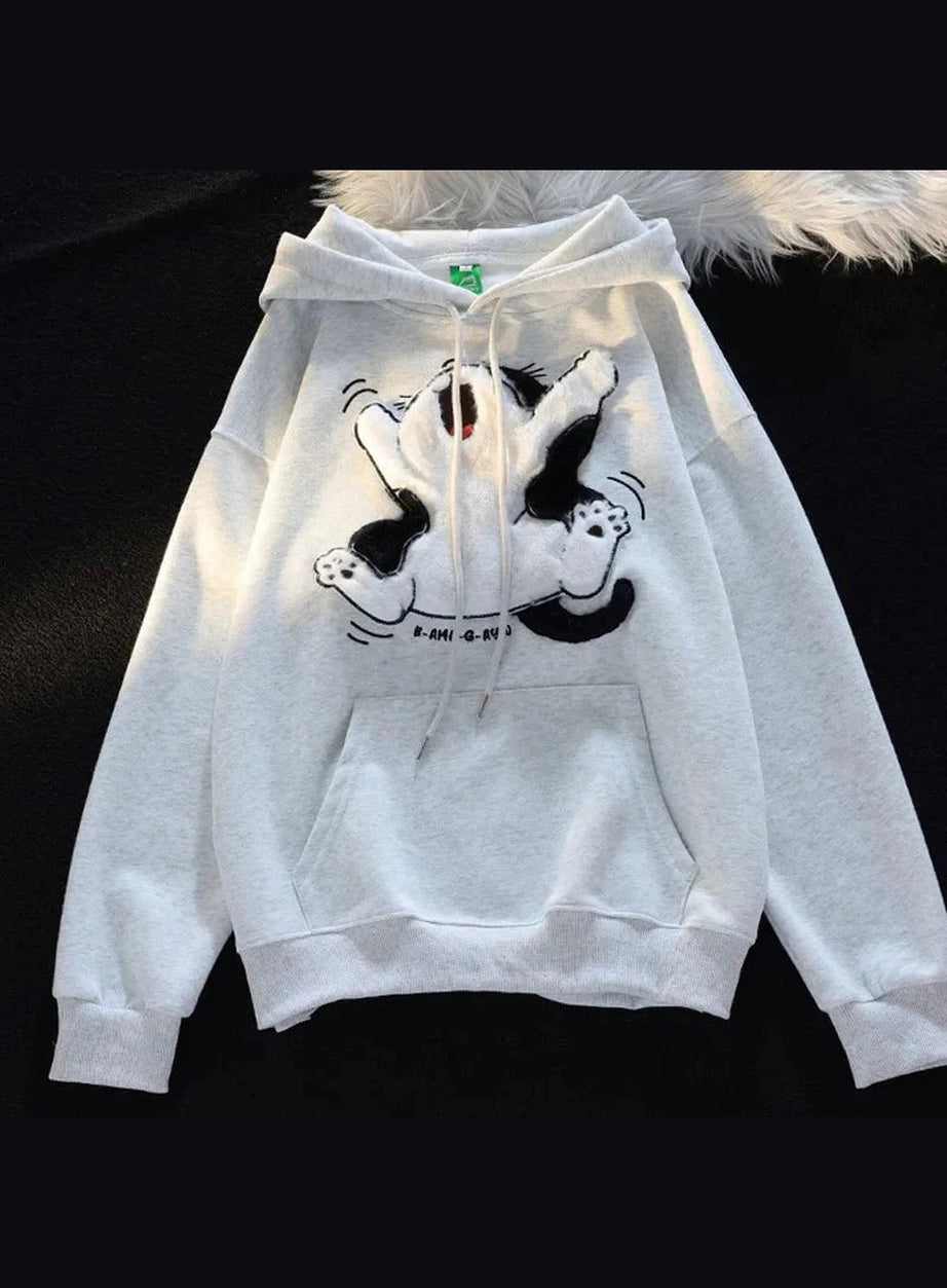 Y2k Cartoon Cat Fleece Hoodie