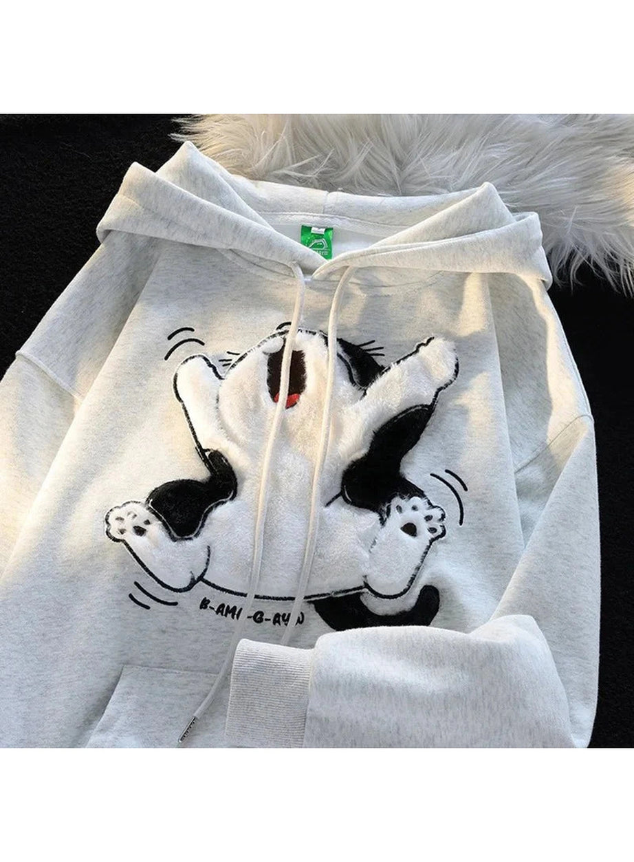 Y2k Cartoon Cat Fleece Hoodie