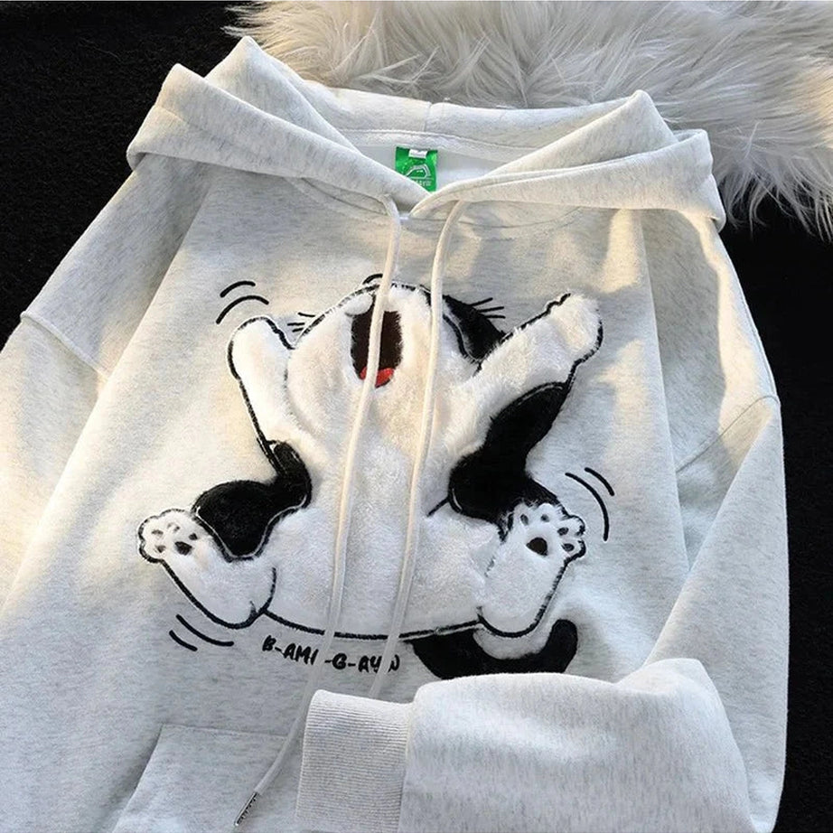 Y2k Cartoon Cat Fleece Hoodie