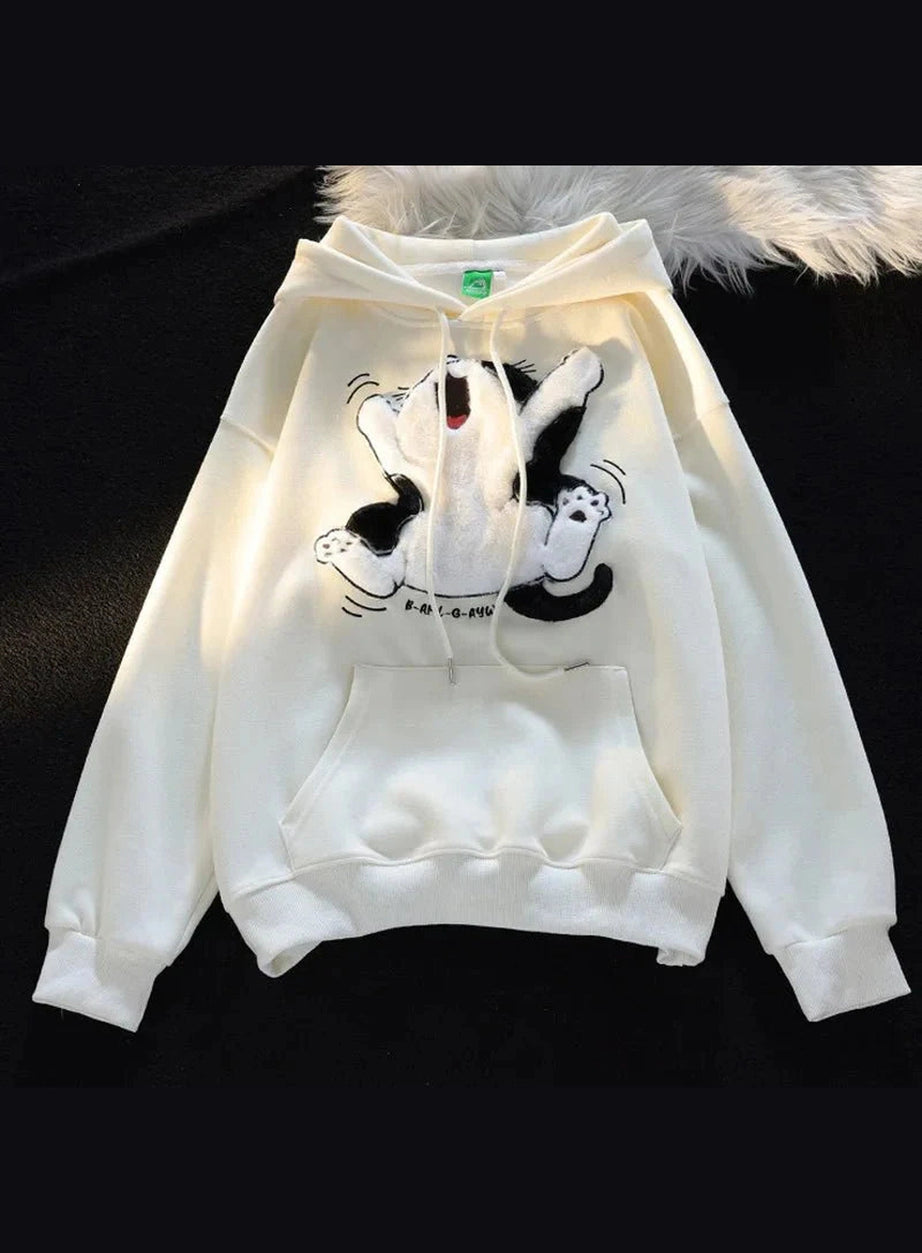 Y2k Cartoon Cat Fleece Hoodie
